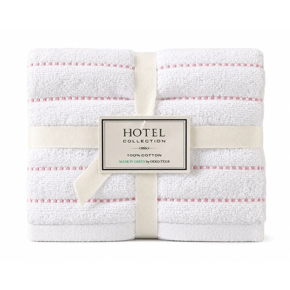 Hotel Collection Hand Towels Set Of 2 White Pink Stripe Soft Cotton 16X26